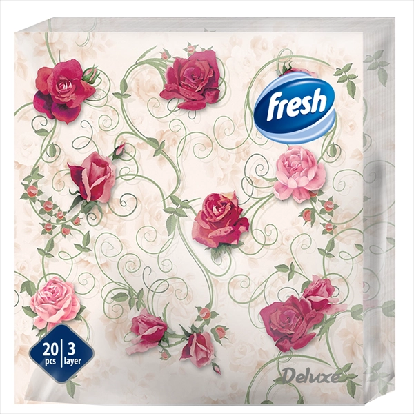 FRESH PAPIRNA SALVETA DELUXE CRVENE RUŽE 3 SLOJA 33X33CM 20KOM