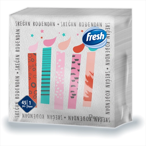 FRESH PAPIRNA SALVETA DECOR SREĆAN ROĐENDAN 1 SLOJ 33X33CM 45KOM