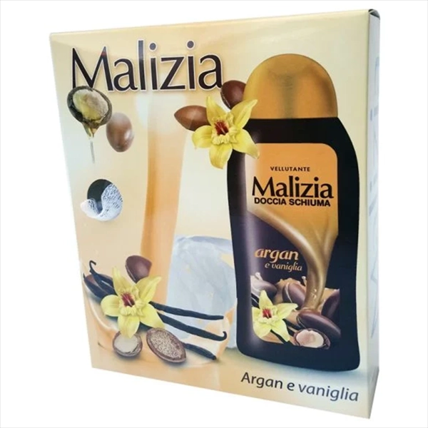 MALIZIA SET ARGAN&VANILA WOMEN (PENA ZA KUPANJE 300ML+PUFNA)