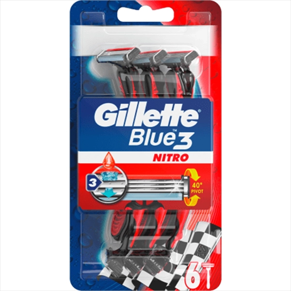 GILLETTE JEDNOKRATNI BRIJAČ BLUE 3 PLUS NITRO RED 6KOM